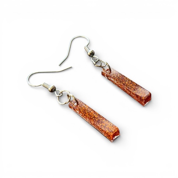 Sparkling Orange Resin Dangle Earrings - Picture 2 of 4